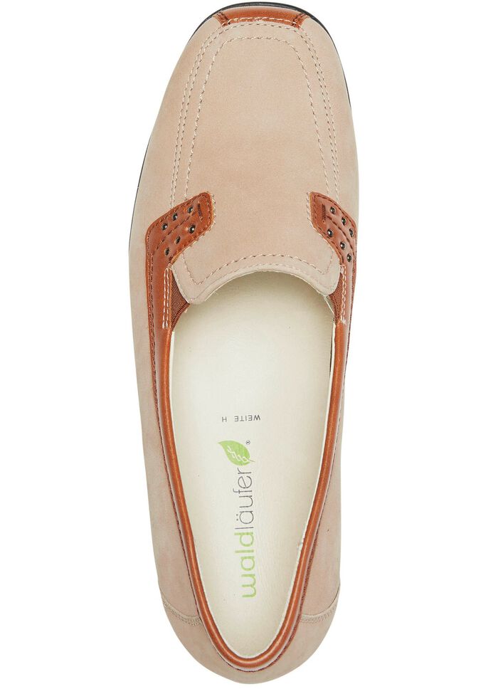 Waldl&auml;ufer, bequeme Damen-Slipper, Weite H, mit herausnehmbarem Fu&szlig;bett BEIGE-COGNAC
