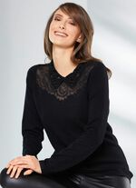 Pullover mit Netzspitze und Strasszier 