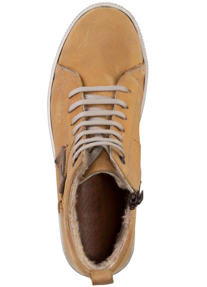 ELENA EDEN Schn&uuml;r-Bootie aus Nubukleder, mit Leder-Applikation CURRY