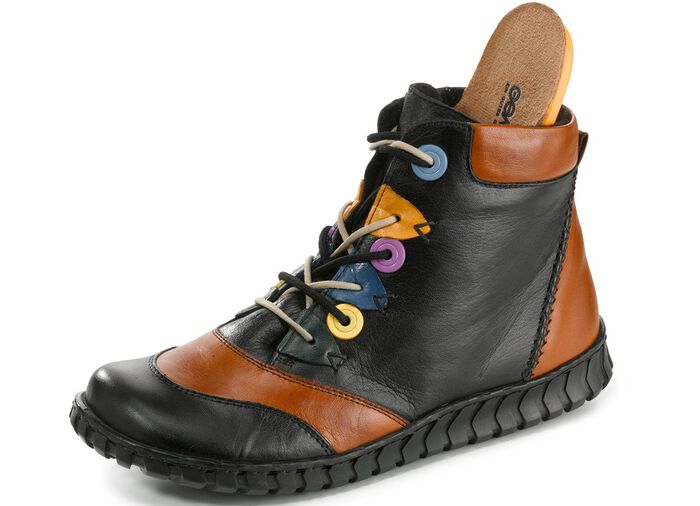 Gemini Schn&uuml;r-Bootie mit pfiffigen Bes&auml;tzen SCHWARZ-BUNT