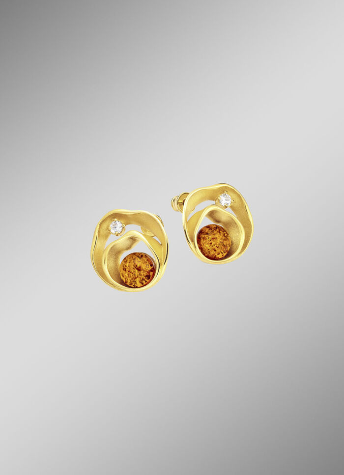 Strahlende Ohrstecker mit echt Bernstein und synth. Zirkonia 