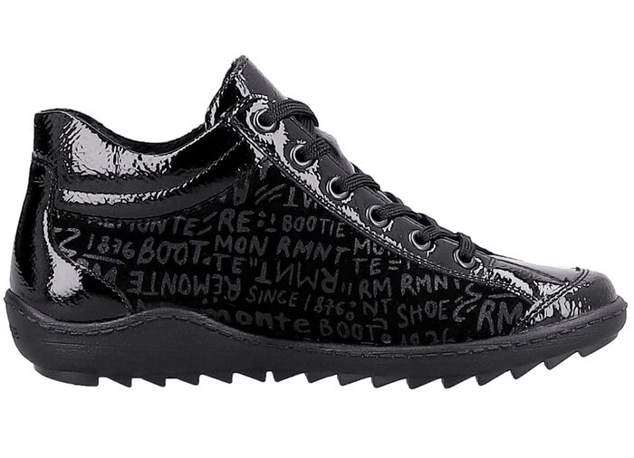 Remonte Schn&uuml;r-Bootie aus Crashlack SCHWARZ