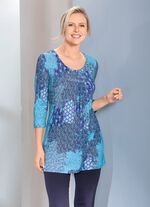 Longshirt mit F&auml;ltelung im Vorderteil in 3 Farben BLAU-BUNT