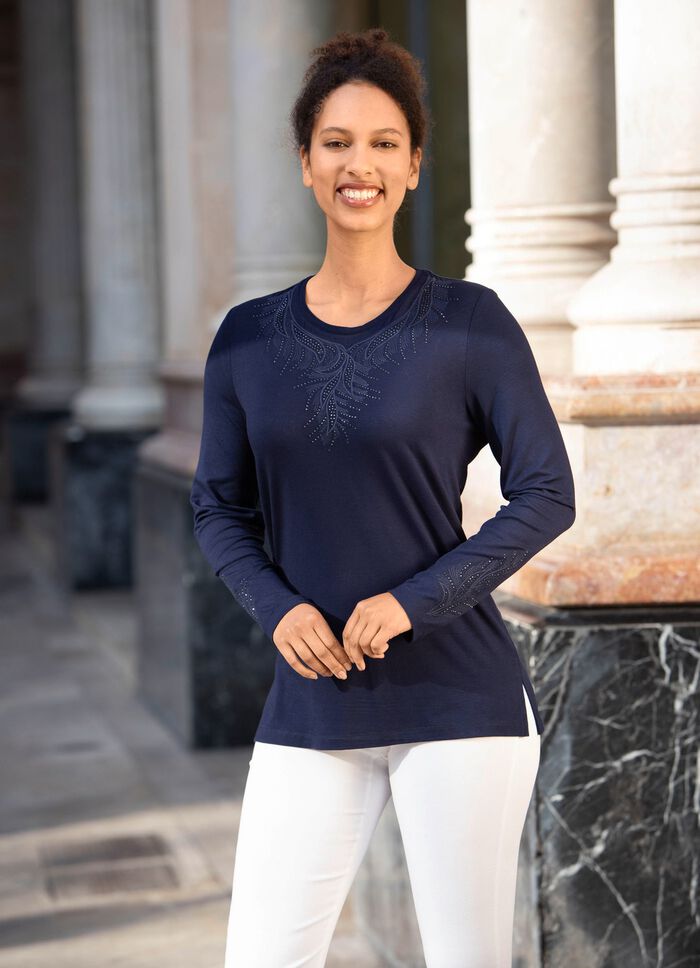 Shirt-Tunika mit Ton-in-Ton Stickerei NACHTBLAU