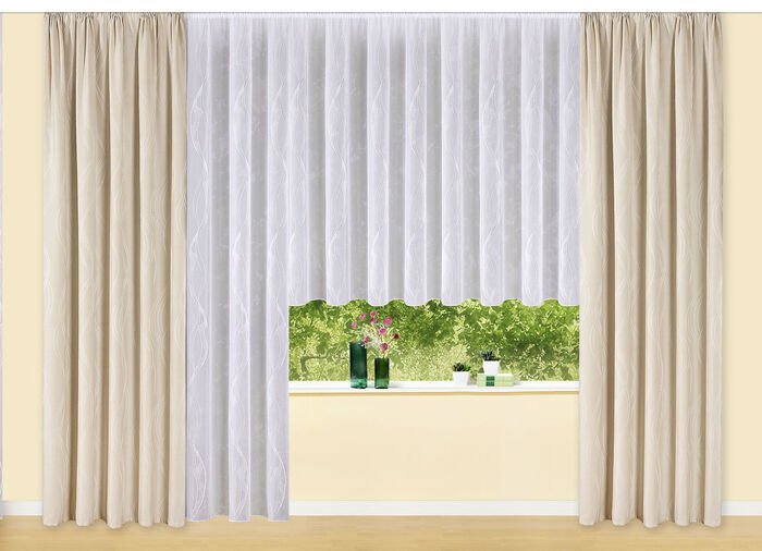 Blumenfenster-Store mit Bleibandabschluss 