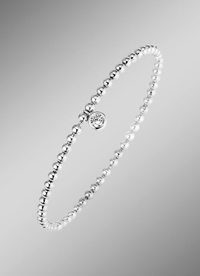 Kugelketten-Armband aus Silber 925/- fein mit 1 synth. Zirkonia 
