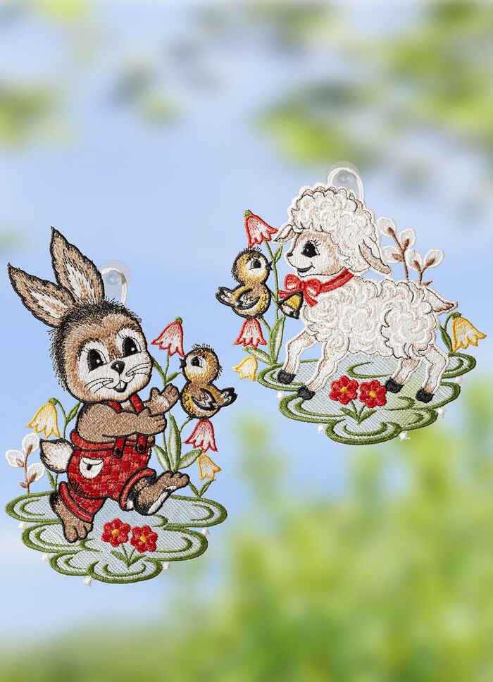 Fensterbilder mit Plauener Spitze, 2er-Set 