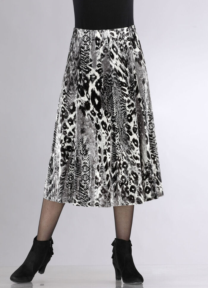 Bahnenrock mit farbbrillantem Inkjet-Druck SCHWARZ-SILBERGRAU-ECRU