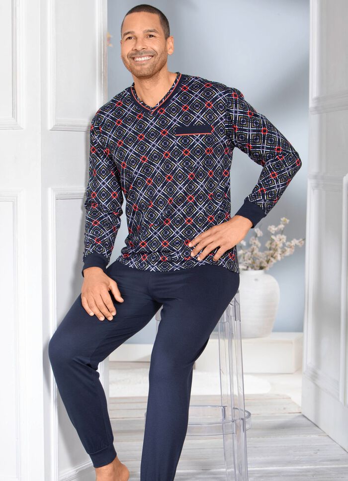 Schlafanzug mit V-Ausschnitt und B&uuml;ndchenabschl&uuml;ssen 