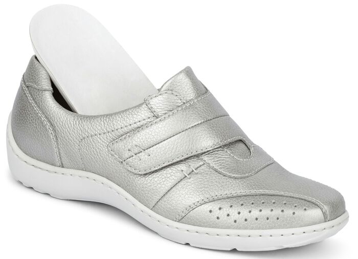 Waldläufer, bequeme Damen-Slipper, Weite H, mit herausnehmbarem Fußbett MATTSILBER