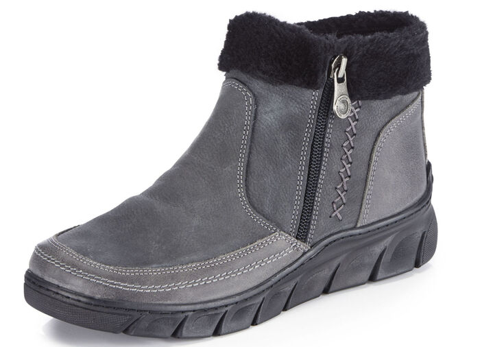 ELENA EDEN-Bootie mit schwarzem Pl&uuml;schkragen GRAU