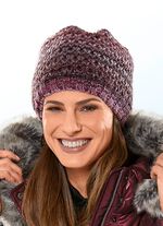 Interessante Grobstrick-M&uuml;tze BORDEAUX-ROSA