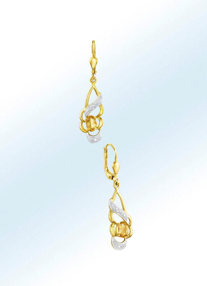 Ohrringe mit Citrin und 2 Diamanten 