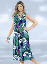 Kleid mit farbbrillantem Druckdessin, ärmellos 