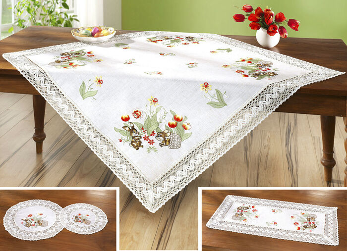 Sch&auml;fer Tisch- und Raumdekoration mit Osterh&auml;schen und Fr&uuml;hlingsblumen 