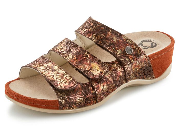 Mubb Pantolette mit edler Pr&auml;gung BRAUN-GOLD