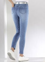 Jeans mit floralen Lochstickereien und Strasssteinchen HELLBLAU