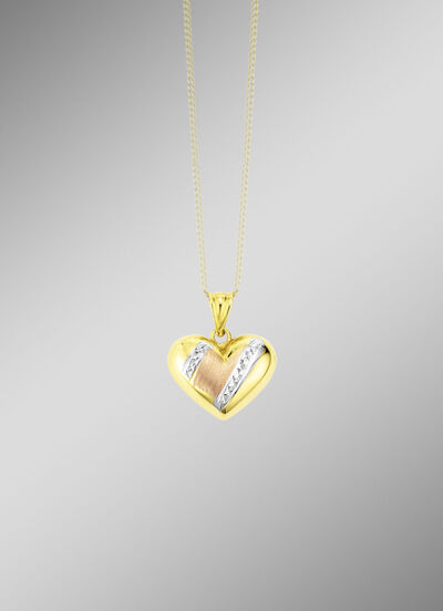 Diamantierter Herz-Anhänger in Tricolor 