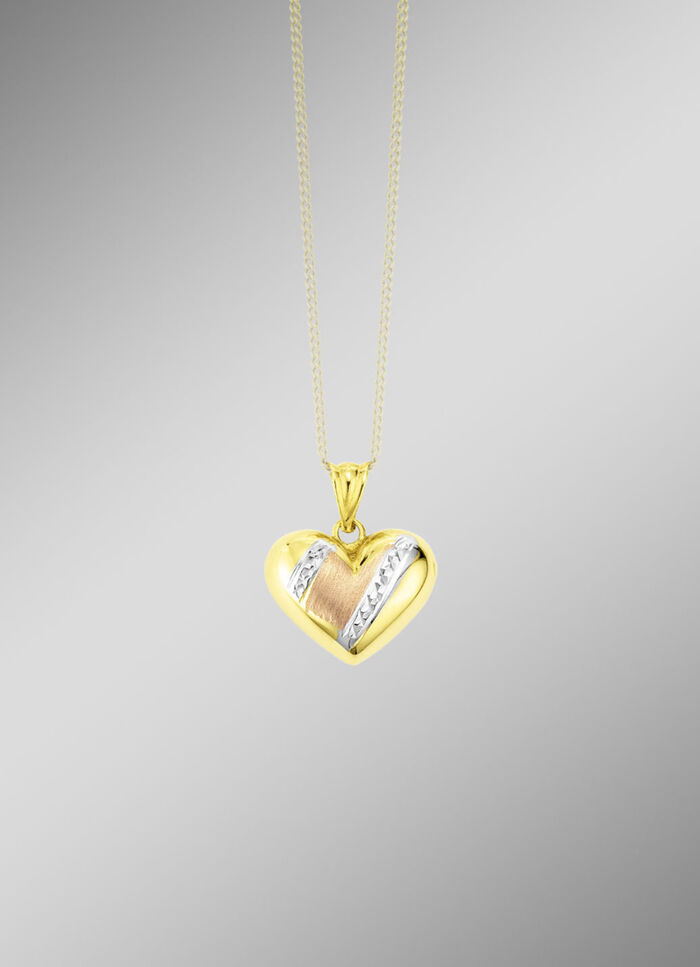 Diamantierter Herz-Anhänger in Tricolor 