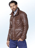 Lederkurzjacke mit Druckerleiste und Rei&szlig;verschluss 