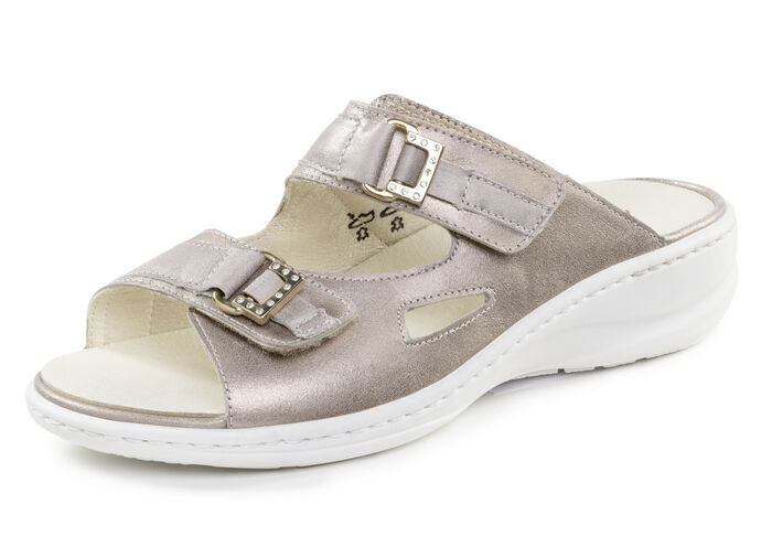 Waldläufer Pantolette mit Metallschmuck mit Glitzersteinchen ANTIKGOLD