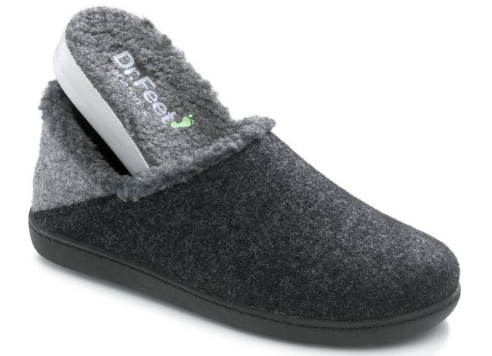 Wollfilz-Hausschuh mit herausnehmbarem Fu&szlig;bett GRAU