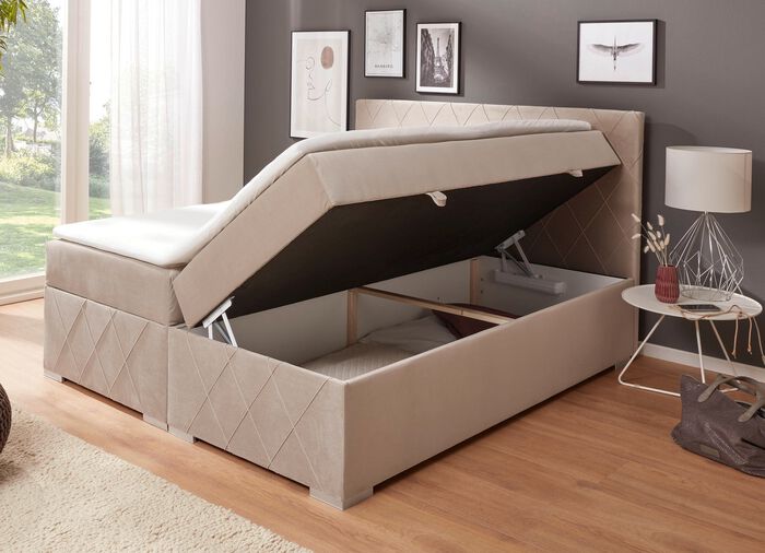 Boxspringbett mit Topper und Bettkasten CREME