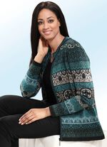 Strickjacke mit Schurwolle PETROL-BEIGE-MULTICOLOR