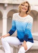Pullover mit Ajour-Rautendessin WEISS-HELLBLAU-MULTICOLOR