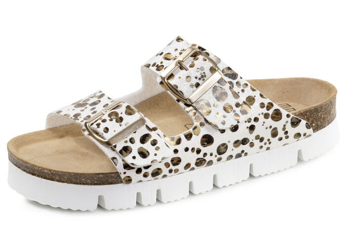 ELENA EDEN, trendige Damen-Pantoletten, Weite H, mit Klettspangen CREME-BRONZE