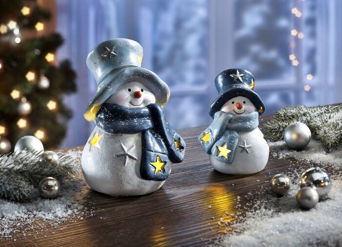 LED-Schneemann aus Polyresin, 2er-Set 