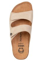Mubb, bequeme Damen-Pantoletten, Weite H, mit Klettverschluss SAND