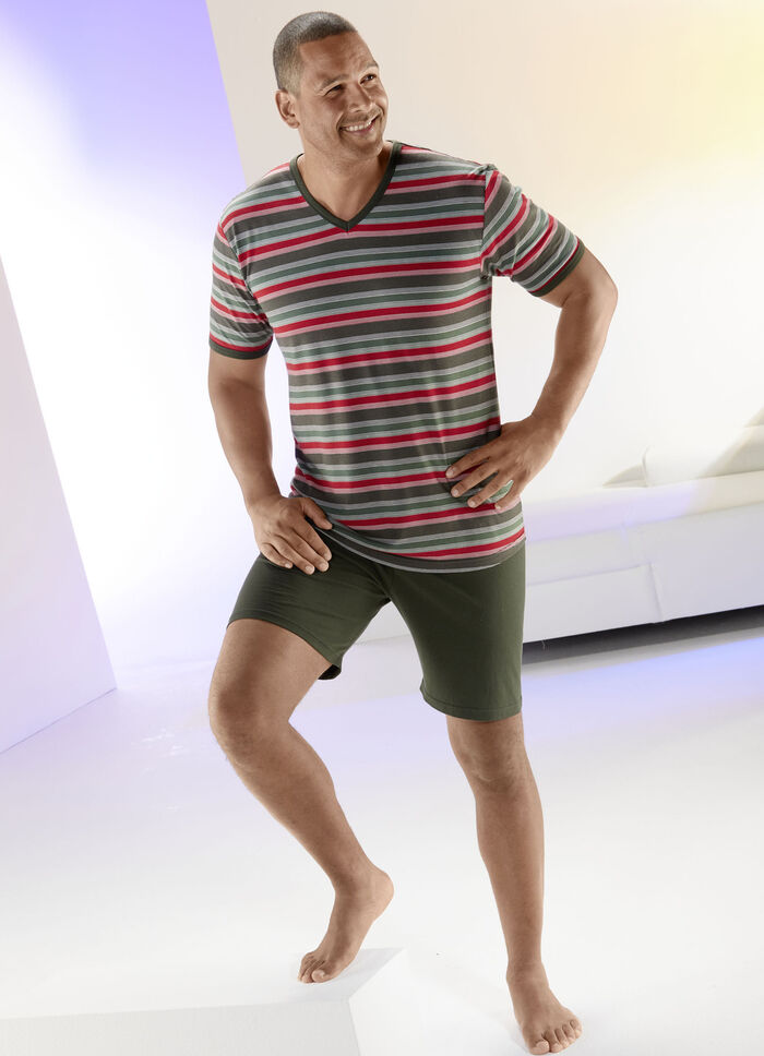 Shorty mit V-Ausschnitt und Ringeldessin 