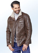 Lederkurzjacke mit Druckerleiste und Rei&szlig;verschluss 