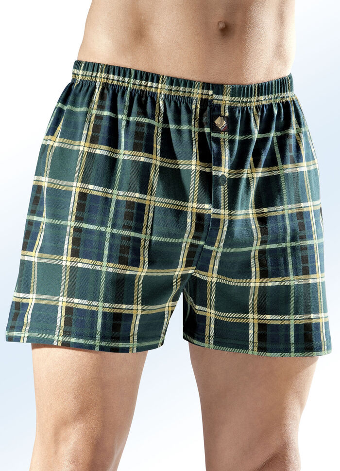 Viererpack Boxershorts, kariert und uni 