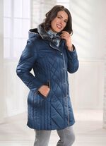 Kurzmantel mit kontrastfarbenen Nappaleder-Imitatbändchen DUNKELBLAU