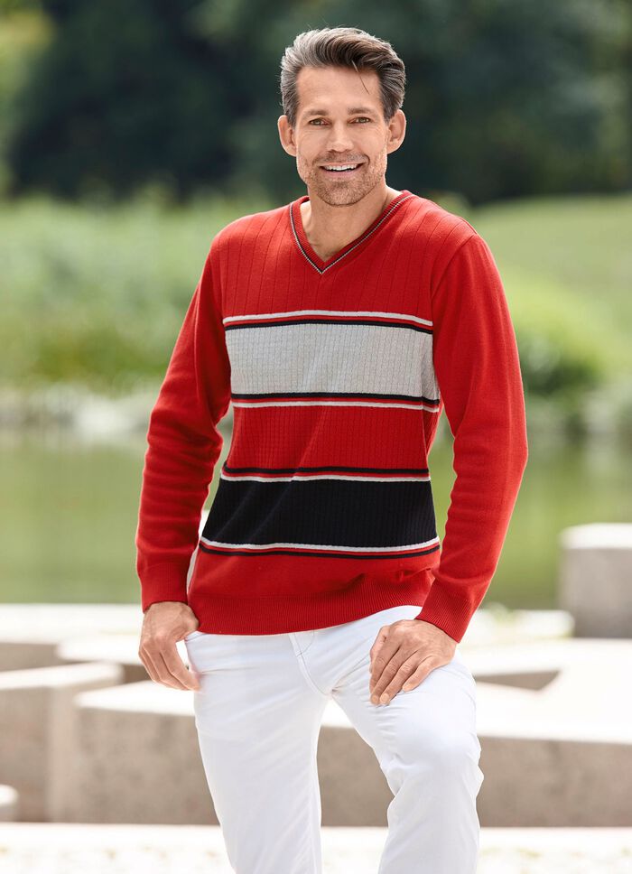 Moderner V-Pullover ROT-GRAU-SCHWARZ