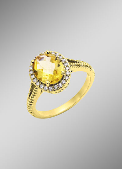 Damenring mit echt Citrin und synthetische Zirkonia 