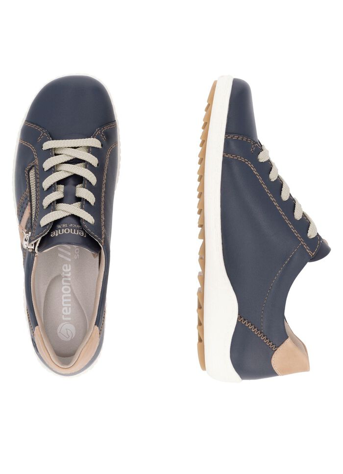 Remonte Schn&uuml;rschuh aus teilweise gepr&auml;gtem Nappaleder MARINE-CAMEL