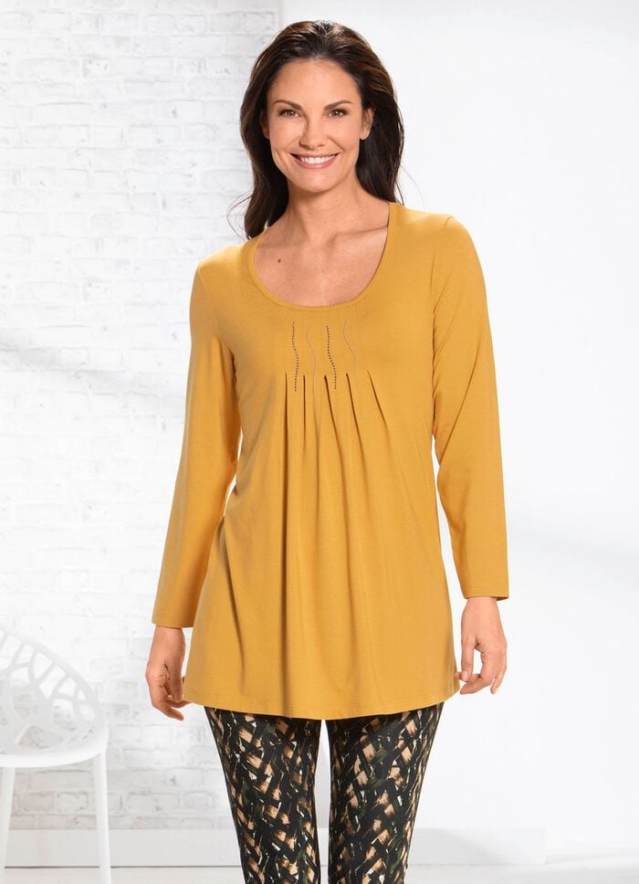 Longshirt mit Plättchenzier in 2 Farben HONIG