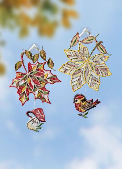 Fensterbild, 2er Set, aus echter Plauener Spitze 