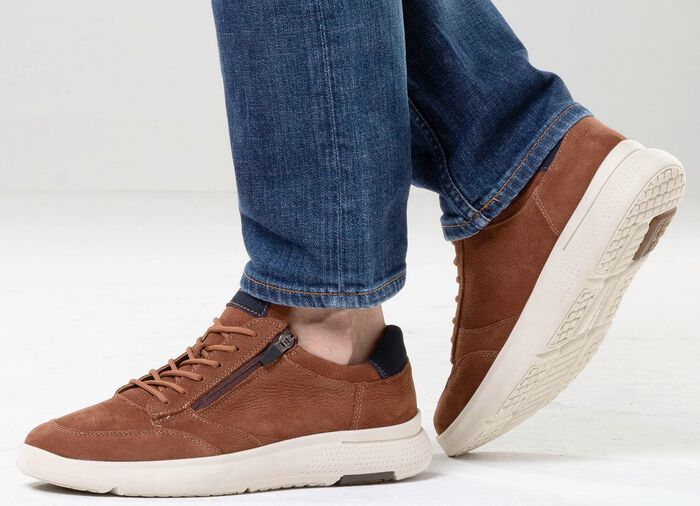 Waldl&auml;ufer, bequeme Herren-Sneaker, Weite H, mit herausnehmbarem Fu&szlig;bett COGNAC-MARINE