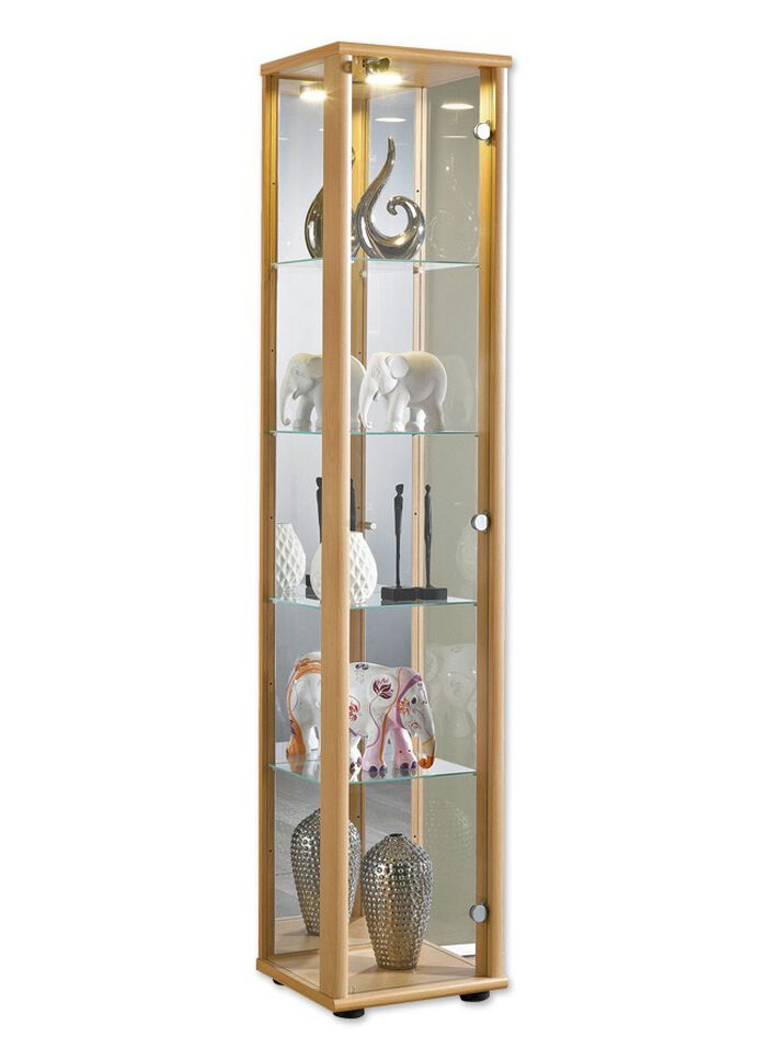 Vitrine, 1-t&uuml;rig, mit LED-Beleuchtung BUCHE
