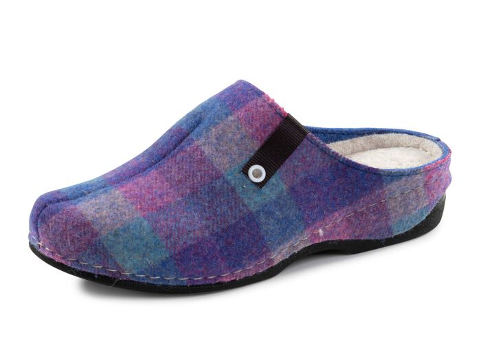 Laurina Pantoffel aus kariertem Textilmaterial BLAU-VIOLETT