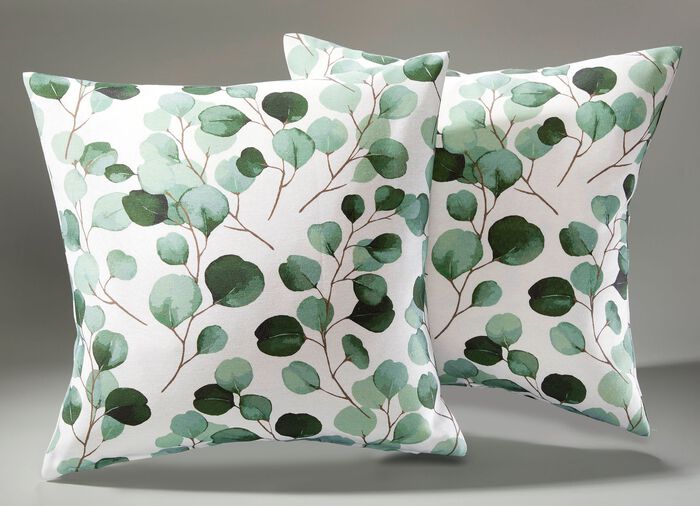 Tagesdecke und Kissenbez&uuml;ge mit Bl&auml;ttermotiv GR&Uuml;N