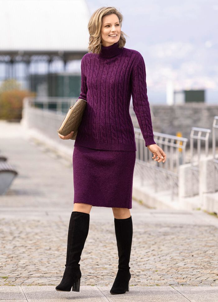 Strick-Kombination in flauschiger Kuschelqualität BROMBEERE MELIERT