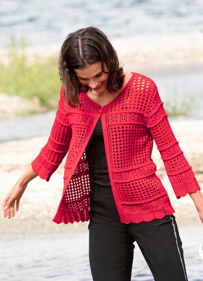 Strickjacke mit Ajourmuster ROT