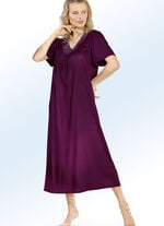 Nachthemd mit Raffungen und Spitze AUBERGINE