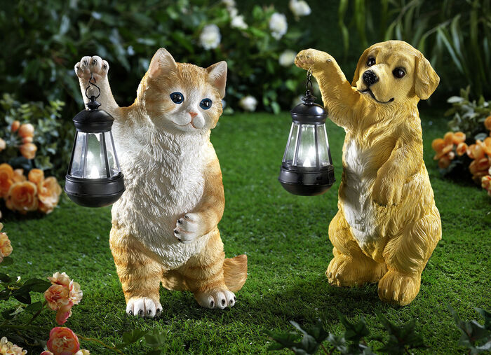 Dekofigur mit Solarlaterne aus wetterfestem Polyresin 