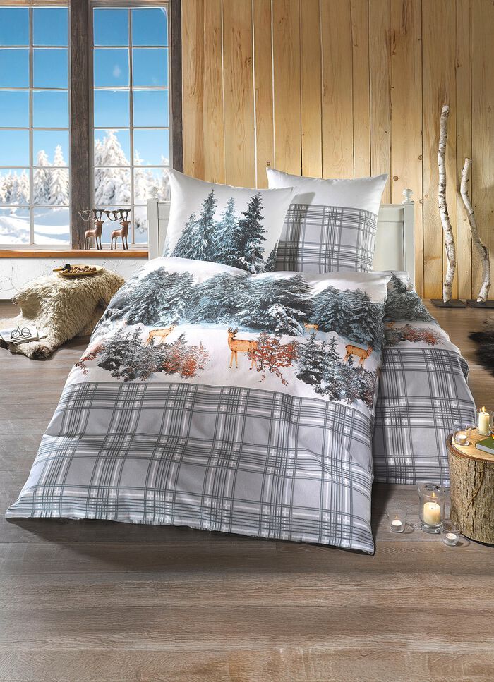 Feinbiber Bettw&auml;sche-Garnitur aus 100% Baumwolle GRAU